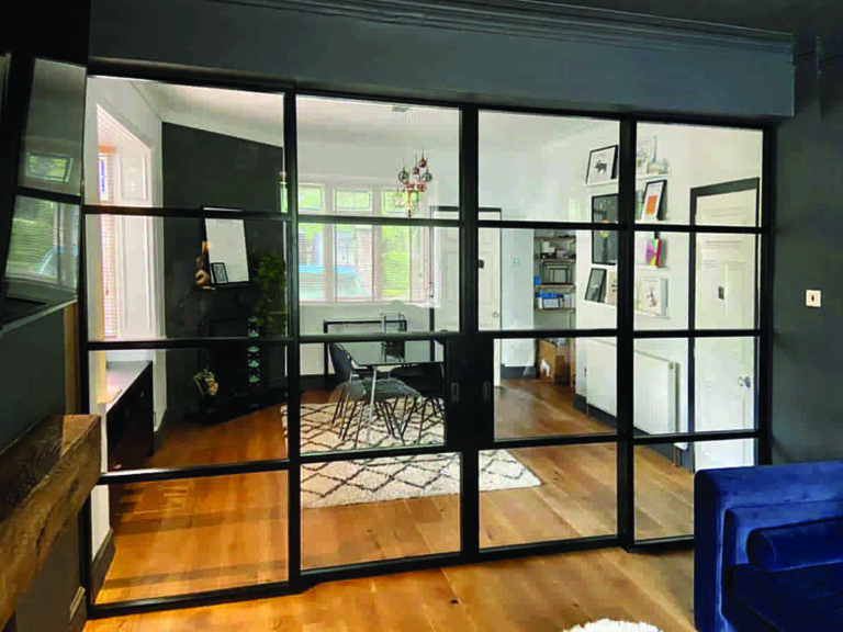Interior 4-pane sliding double door in 9005 black